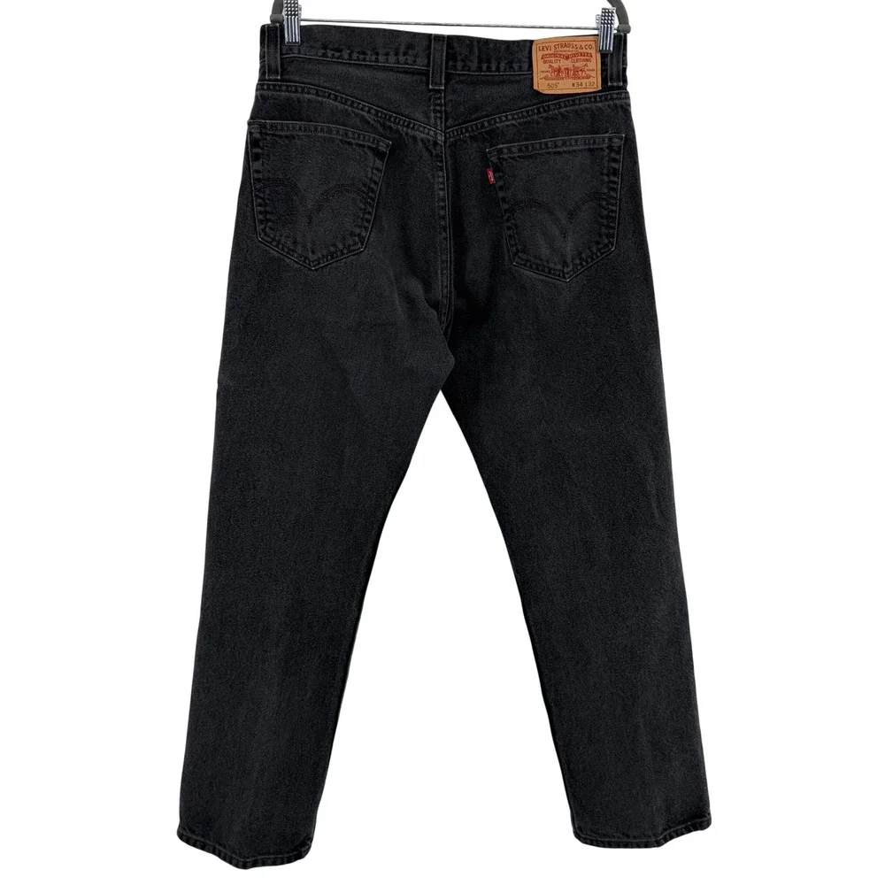 Levi's Jeans Mens 34x32 Black 505 Regular Fit Straight Leg Faded Denim Cotton